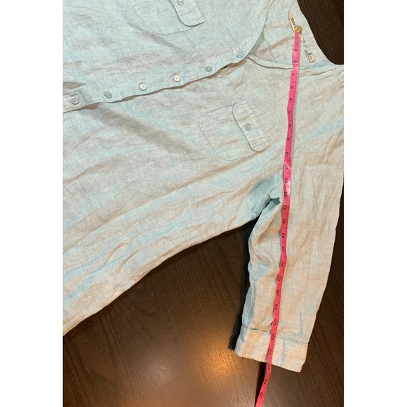 Orvis Womens Button Down Shirt XL Blue Linen 3/4 Sleeve Pockets Casual READ - Picture 12 of 14